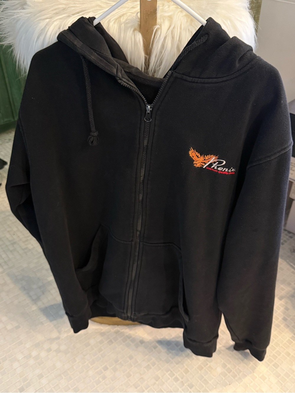 Phenix Black Zip-Up Hooded Jacket with Orange Logo